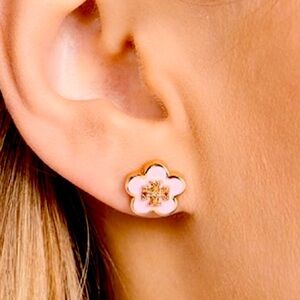 TORY BURCH KIRA ENAMEL FLOWER STUD EARRING NEW